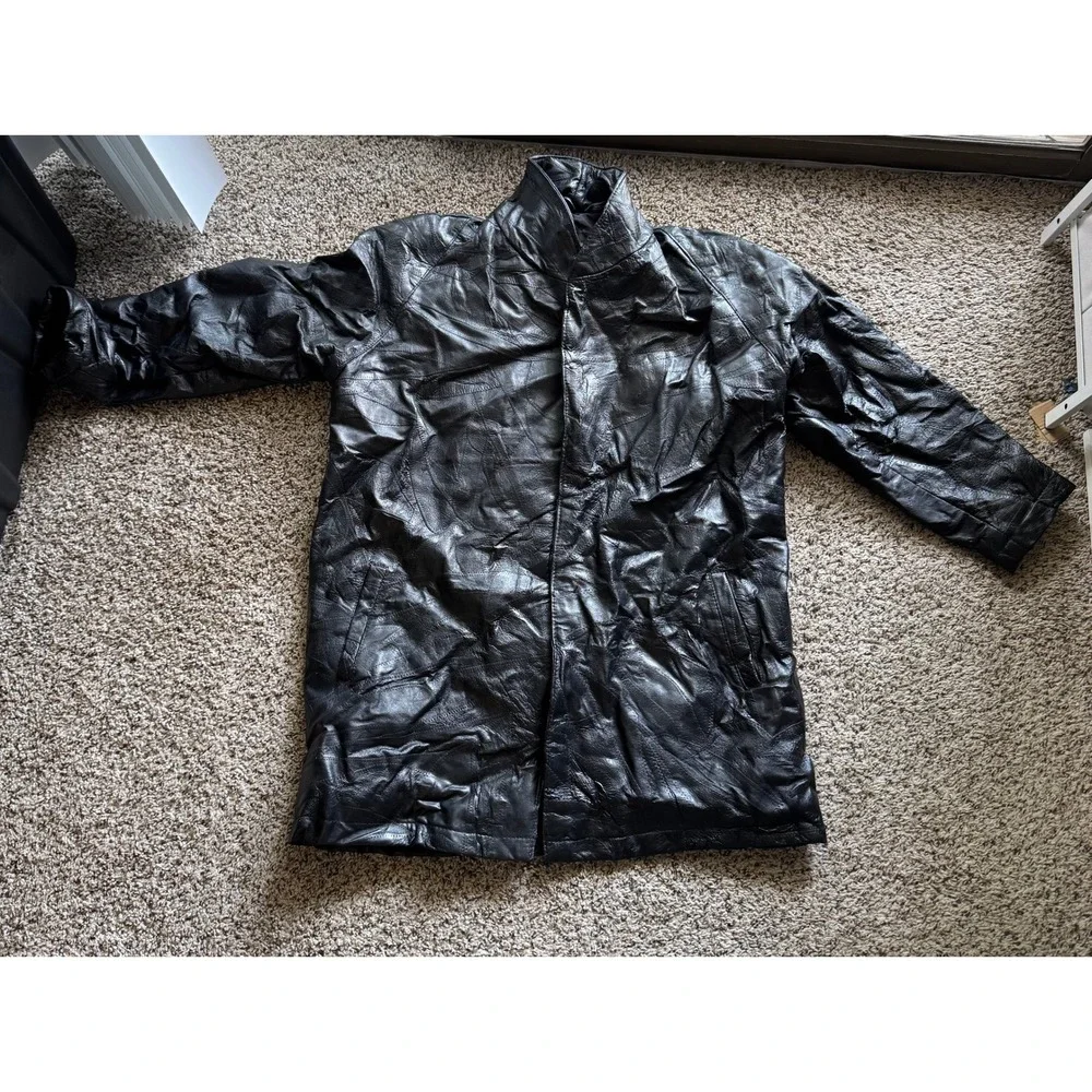 Navarre Italian Stone Design Black Patchwork Genuine Leather Jacket Mens XL Coat